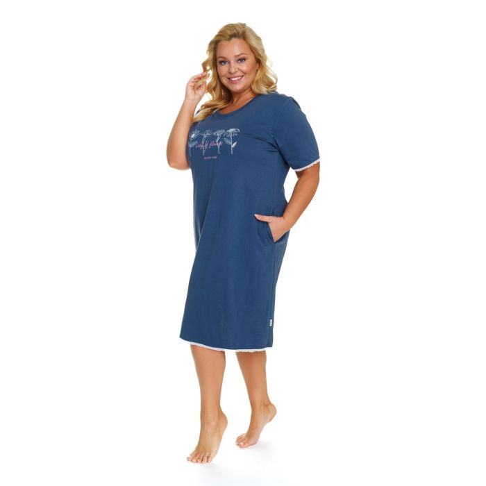 Puuvillane öösärk naistele "Lady of flowers" deep blue L-3XL