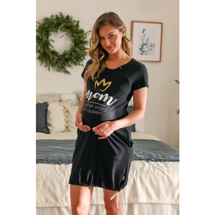 Puuvillane öösärk rasedatele naistele  "Mummy" black