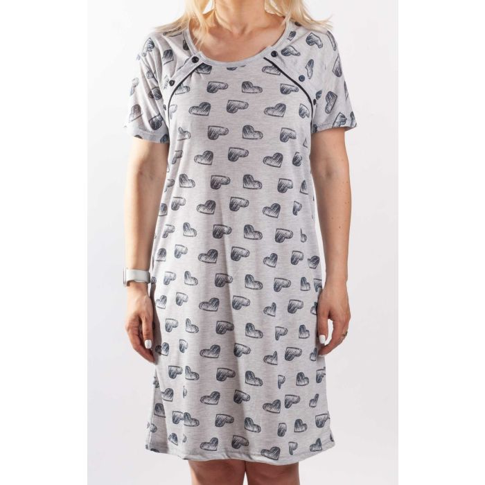 Puuvillane öösärk rasedatele naistele "Grey Hearts"