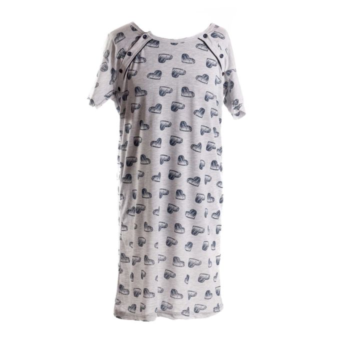 Puuvillane öösärk rasedatele naistele "Grey hearts"