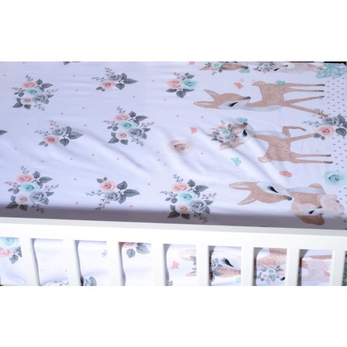 Kummiga voodilina "Bembi" 60x120 - puuvil, valge