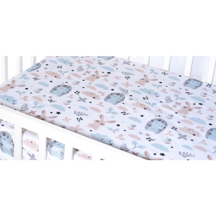 Kummiga voodilina "Bunny& Hedgehog" 70x140 - puuvil