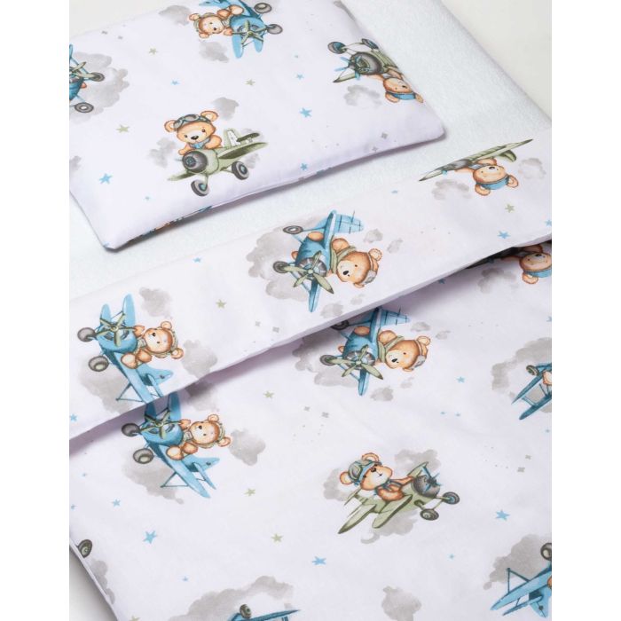 Võrevoodi voodipesukomplekt  80x70cm "Bear pilot blue" 