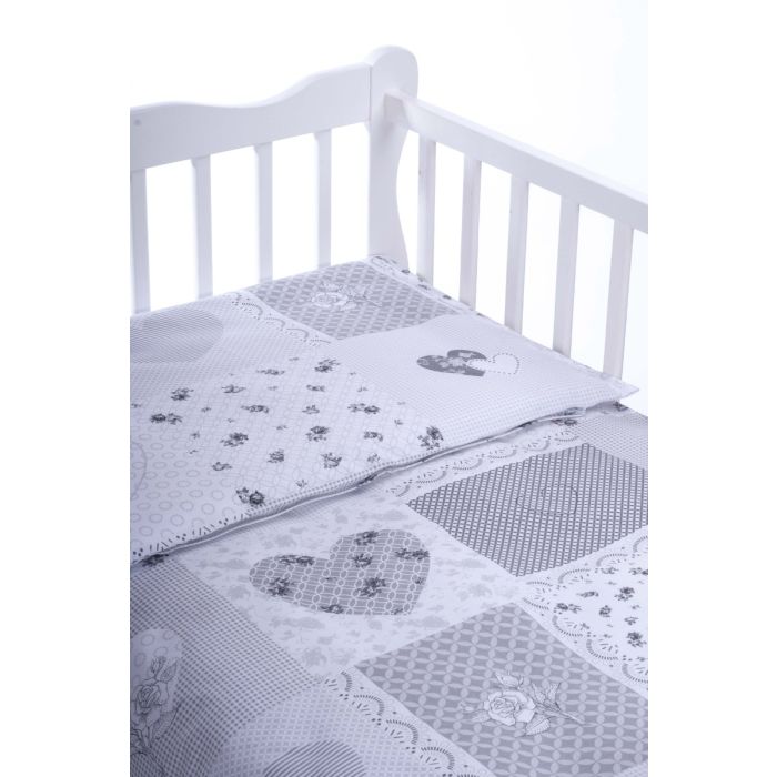 Voodipesu komplekt 135x100 "Valged südamekesed" valget värvi