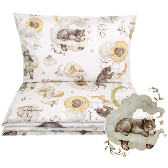 Patalynė kūdikio lopšiukui 80x70cm "Cosy clouds" smėlio spalvos . Debesėliai, meškiukai. Naujagimiui