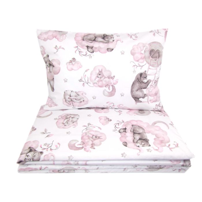 Voodipesu beebidele 135x100 "Cosy clouds" roosa