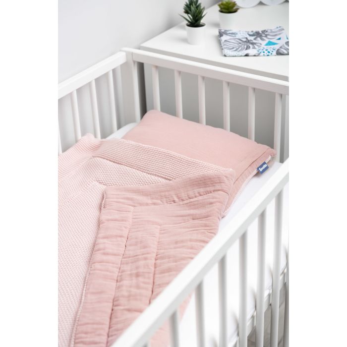 Muslino ir megztos medvilnės pledukas ir pagalvė kūdikiui "Luxury"