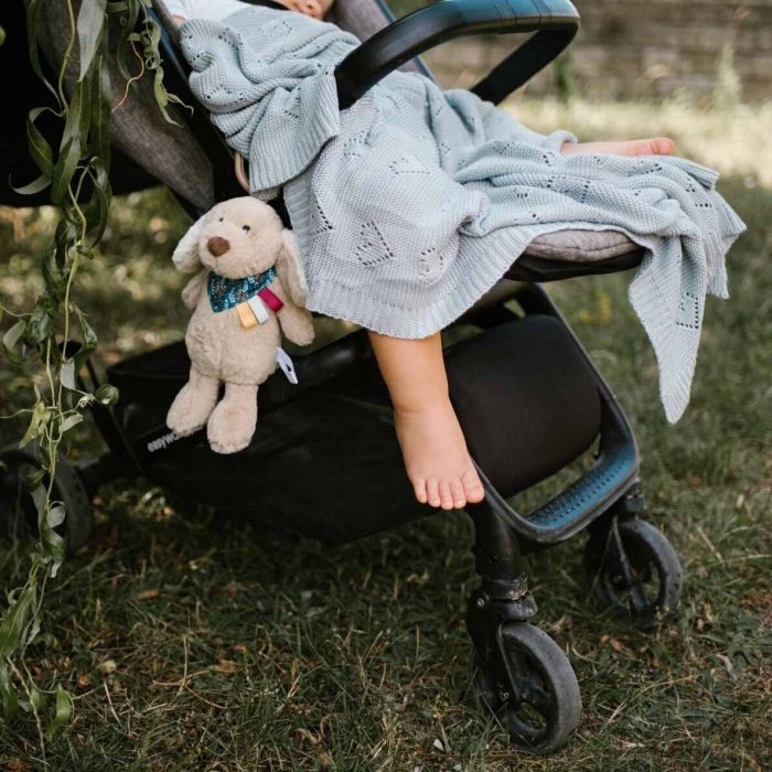 Kootud Babyono bambus beebitekk "Love U" 100x75 cm sinine