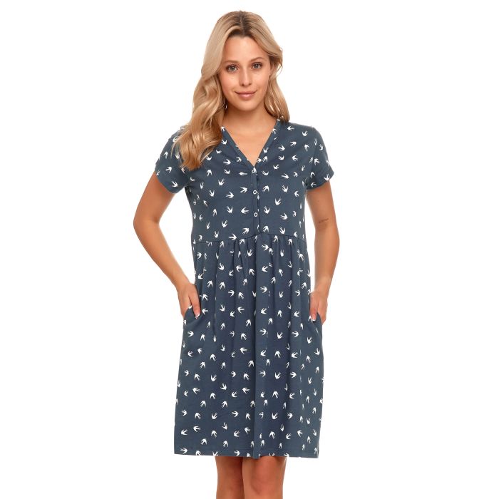 Puuvillane öösärk rasedatele naistele  "Birds" deep blue