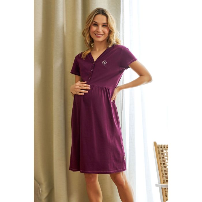 Puuvillane öösärk rasedatele naistele "Clover" burgundy