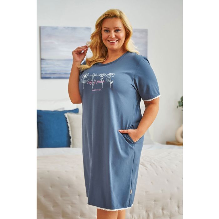 Puuvillane öösärk naistele "Lady of flowers" deep blue L-3XL