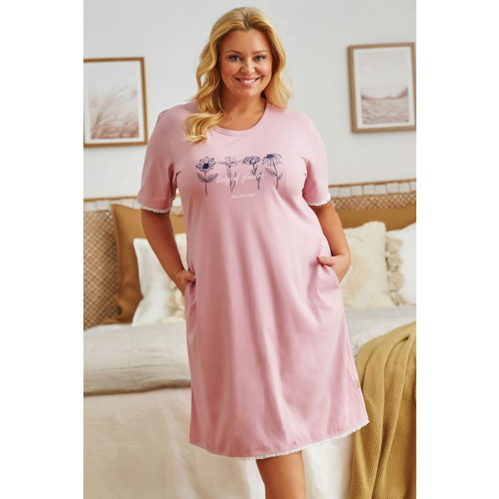 Puuvillane öösärk naistele "Lady of flowers" papaya L-3XL