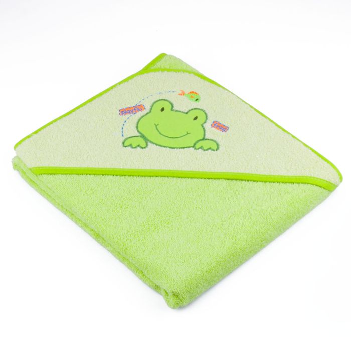 Kapuutsiga vannilina "Animals" 80x80cm "frotte" roheline