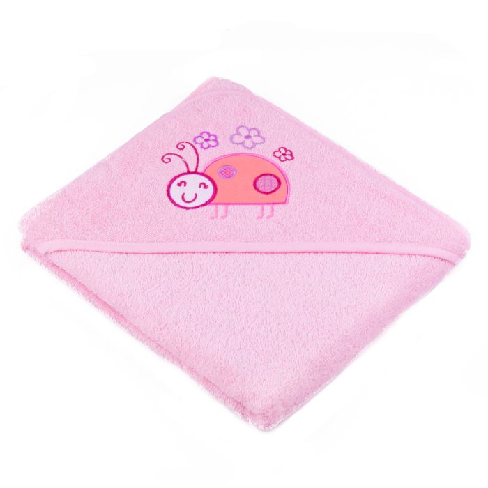 Kapuutsiga vannilina "Animals" 100x100cm "frotte" roosa