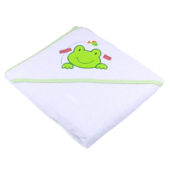 Kapuutsiga vannilina "Animals" 100x100cm "frotte" valge