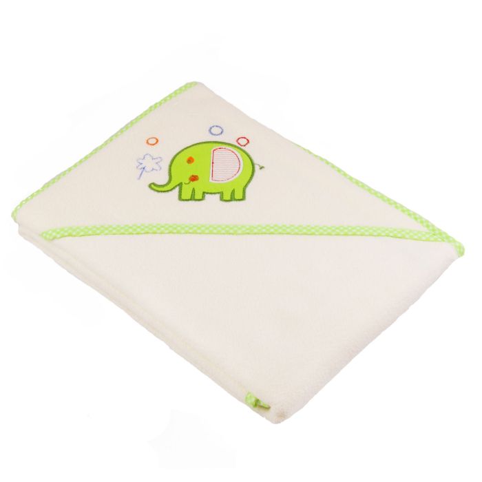 Kapuutsiga vannilina "Animals" 100x100cm "frotte" helekollane