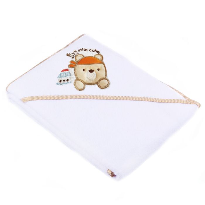 Kapuutsiga vannilina "Animals" 80x80cm "frotte" valge