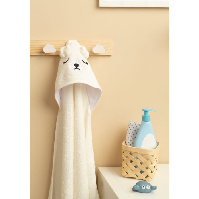 3D kapuutsiga vannilina "White bear"100x100cm "frotte"