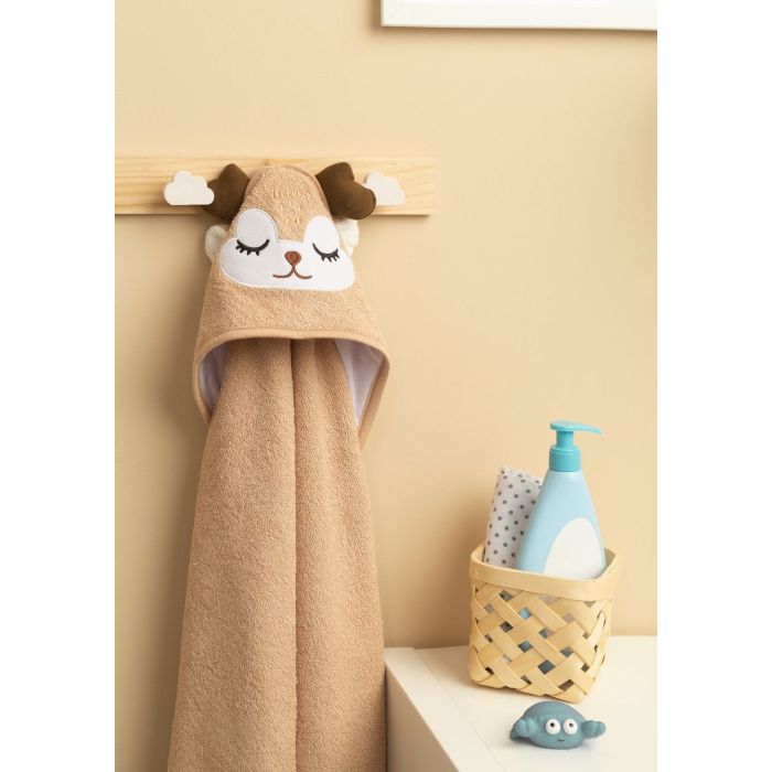 3D kapuutsiga vannilina "Brown deer"100x100cm "frotte"