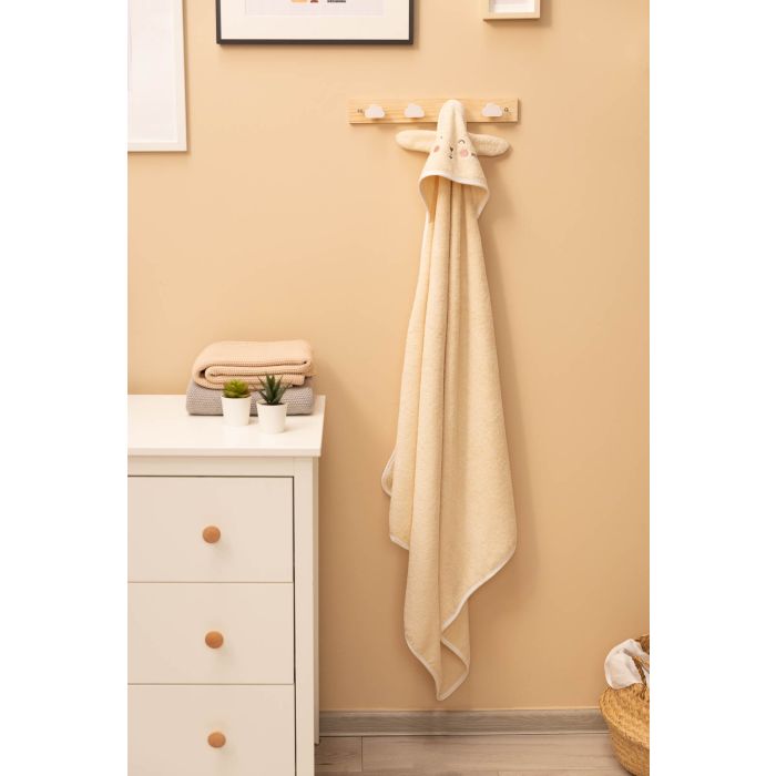 Rätik beebile kapuutsiga "Bunny" 90x90 cm ecru