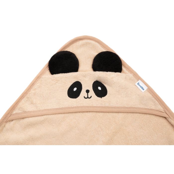 Rätik beebile kapuutsiga "Panda" 90x90 cm beige