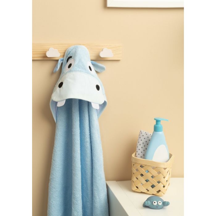3D kapuutsiga vannilina "Hippo"100x100cm "frotte" sinine