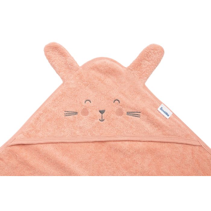 Rätik beebile kapuutsiga "Bunny" 90x90 cm roosa