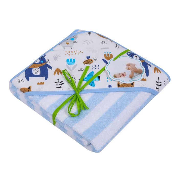 Rankšluostis vaikui su gobtuvu "Stripes" 100x100cm melsvos spalvos