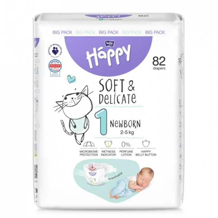 Mähkmed BELLA Newborn "1" 2-5kg 82 tk Soft&Delicate (vastsündinutele)
