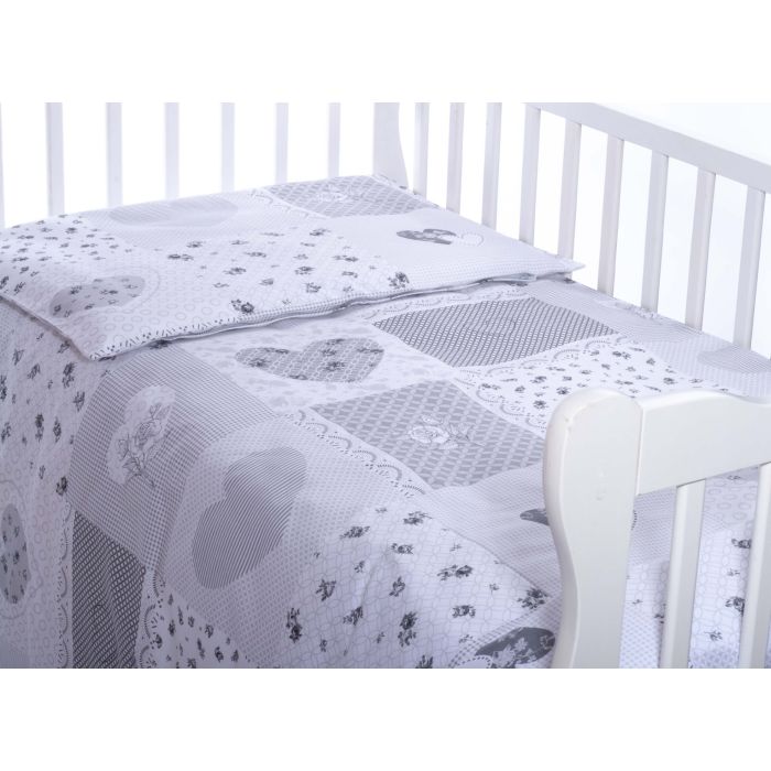 Voodipesu komplekt 135x100 "Valged südamekesed" valget värvi