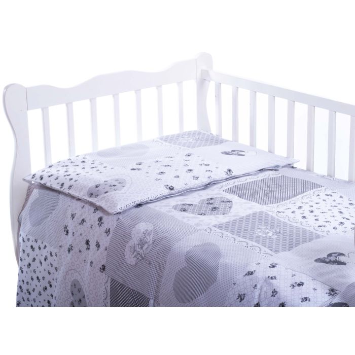 Voodipesu komplekt 135x100 "Valged südamekesed" valget värvi