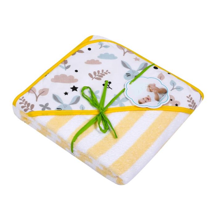 Rankšluostis vaikui su gobtuvu "Stripes" 100x100cm  geltonas
