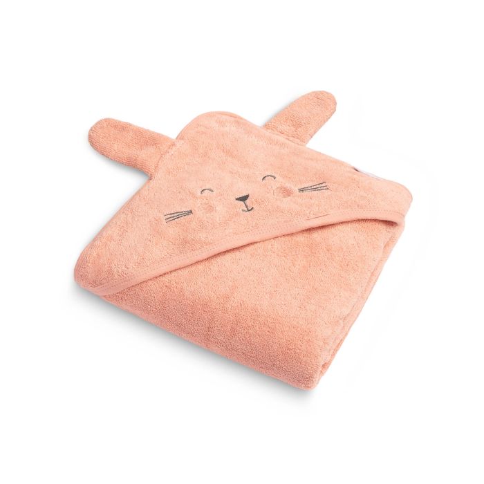Rätik beebile kapuutsiga "Bunny" 90x90 cm roosa