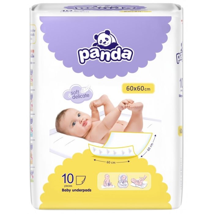 Ühekordsed vedelikukindlad aluslinad 60x60cm Panda Baby 10tk