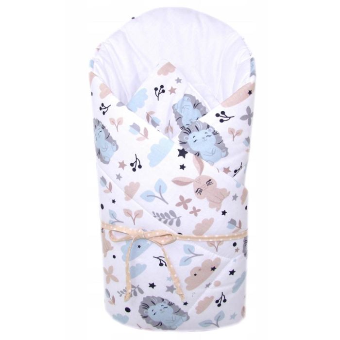 Beebi ümbriktekk "Bunny & Hedgehog"  valge