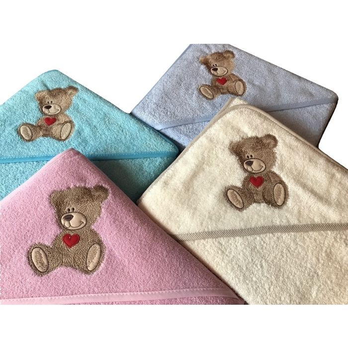 Rankšluosčiai kūdikiams "Teddy bear" su gobtuvu 80x80cm "frotte"