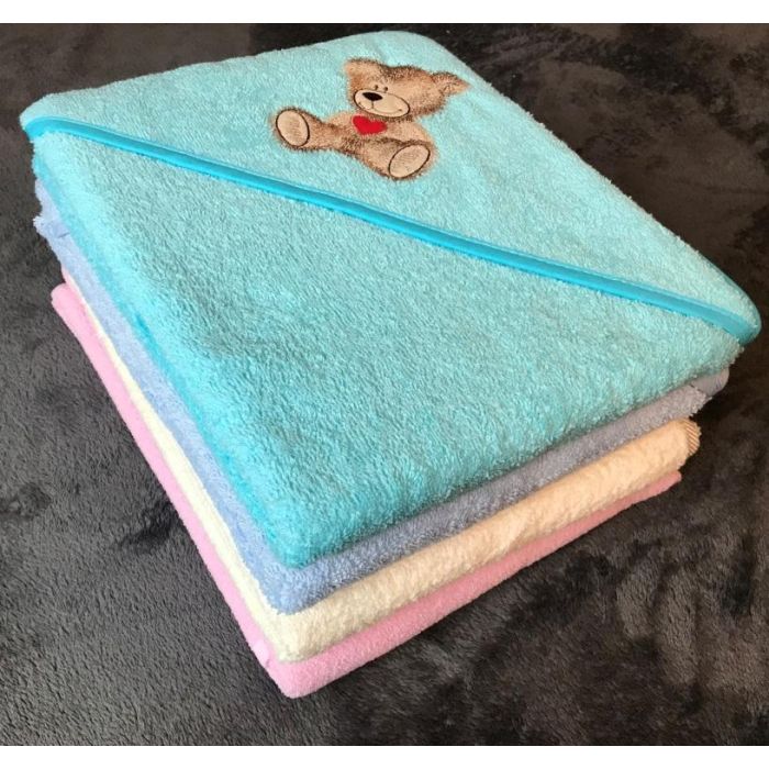 Rankšluostis kūdikiui "Teddy bear" su gobtuvu 80x80cm "frotte"