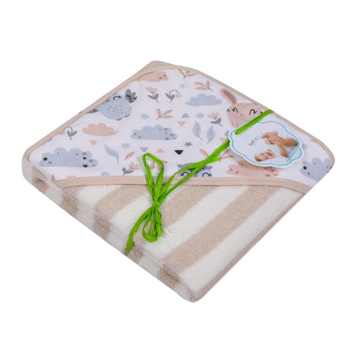 Rankšluostis vaikui su gobtuvu "Stripes" 100x100cm smėlio spalvos