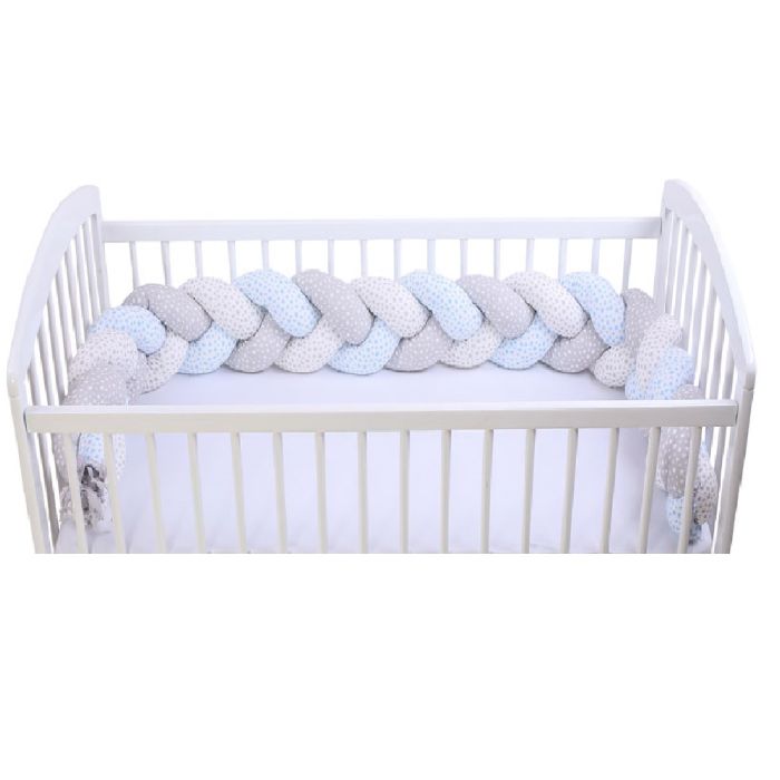 Voodipehmendus beebile 210 cm "Braided Bumper" sinised tähed