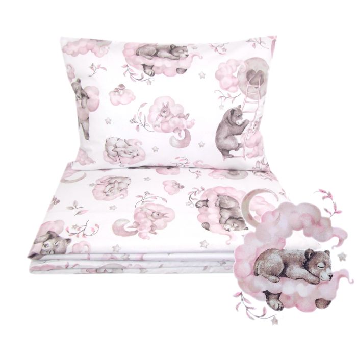 Voodipesu beebidele 135x100 "Cosy clouds" roosa