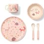 Babyono bambusest nõude ja söögiriistade komplekt, roosa