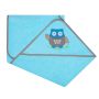 Kapuutsiga vannilina "Happy owl" 80x80cm "frotte" sinine