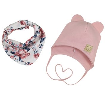 Beebi müts ja sall  "Love" - Powder pink flora