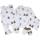 Kraitelis kūdikiui - šliaužtinukai, marškinėliai, kepurytė, pirštinytės su meškiukais