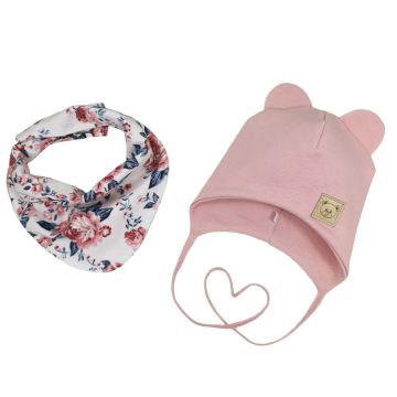 Beebi müts ja sall  "Love" - Powder pink flora