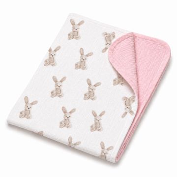 Musliinist beebitekk "Rabbits pink" 75x100 cm 