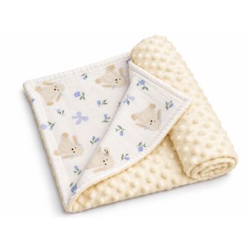 Kahepoolne minki ja musliinist beebitekk  „Minki dreams“, 100 × 75 cm Bluebell bunny