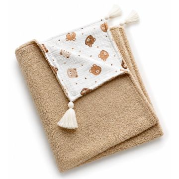 Kahepoolne bouclé ja musliinist beebitekk „Lumi“, 90 × 75 cm bears