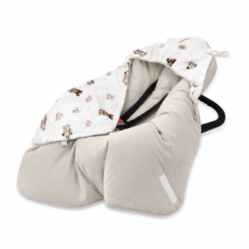 Soojustatud turvahälli tekk ja soojakott kapuutsiga „Teddy Aviator beige “ 90 × 90 cm