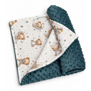 Kahepoolne minki ja musliinist beebitekk  „Minki dreams“, 100 × 75 cm sweet bears